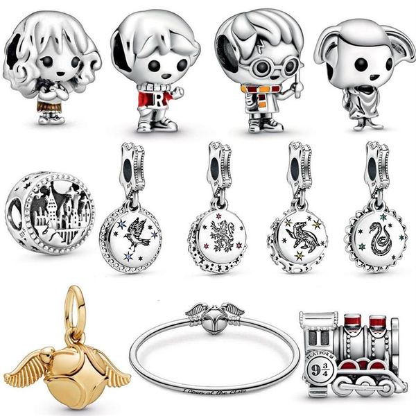 new s925 sterling silver harry family charms magic school train dollhouse elf dangle charm beads fit mascot bracelets lady jewe2211, Bronze;silver